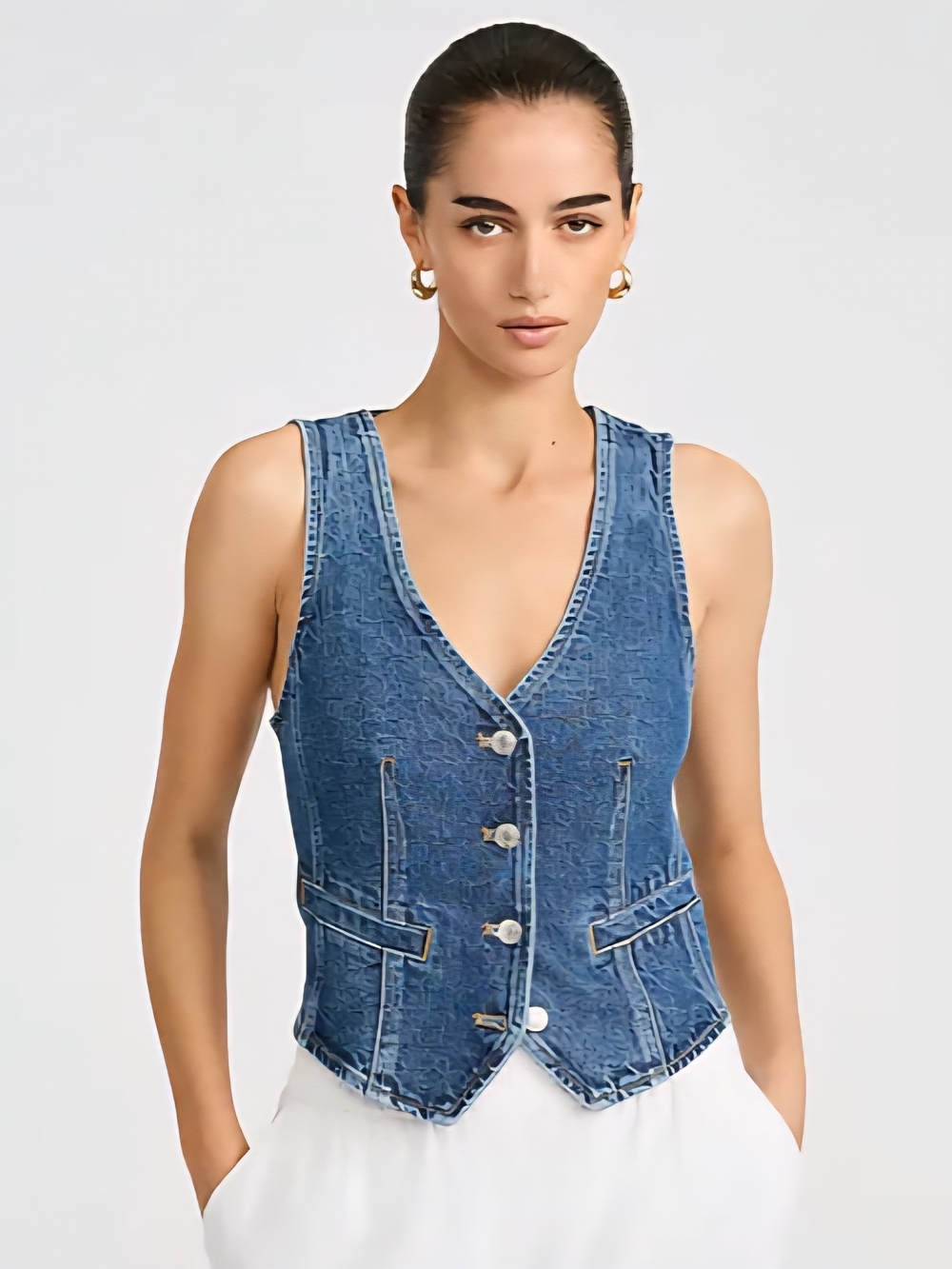 Express Dark Wash Denim V-Neck Cutaway Vest